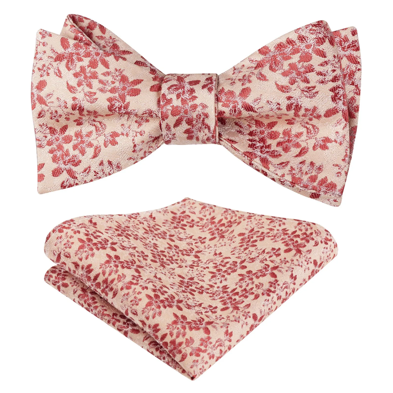 Men's Floral Self Tied Bow ties with Flower Patternd Handkerchief Set-046