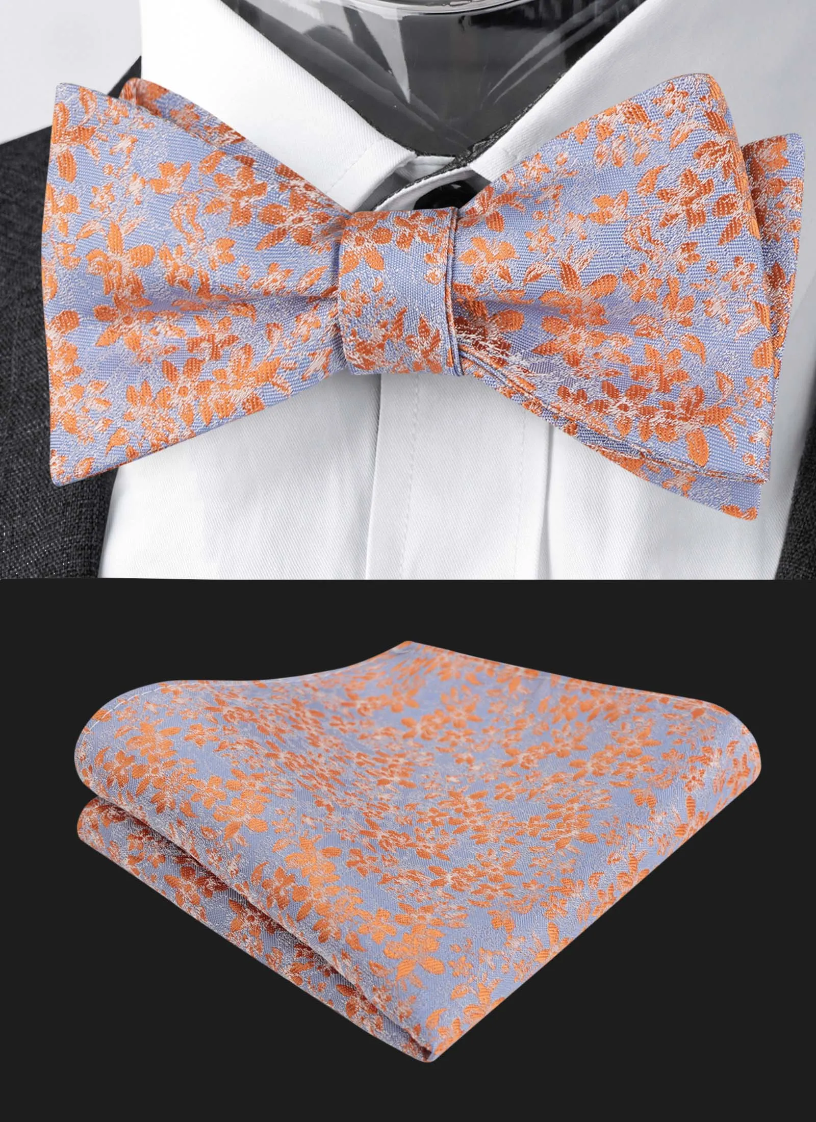 Men's Floral Self Tied Bow ties with Flower Patternd Handkerchief Set-046