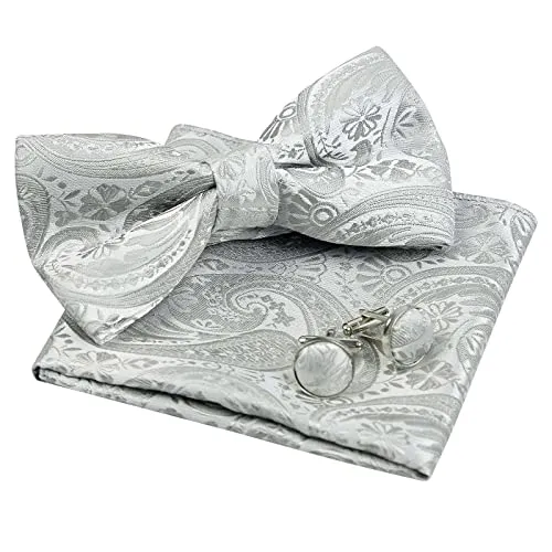 Men's Paisley Bow Tie, Pocket Square, Cufflinks Set, 168