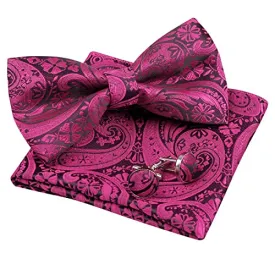 Men's Paisley Bow Tie, Pocket Square, Cufflinks Set, 168