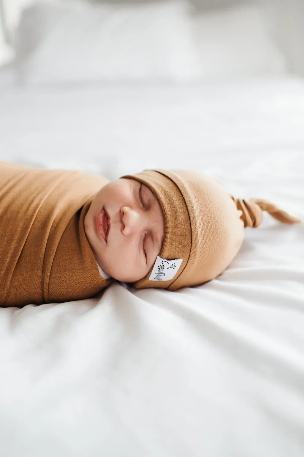 Newborn Top Knot Hat - Camel by Copper Pearl