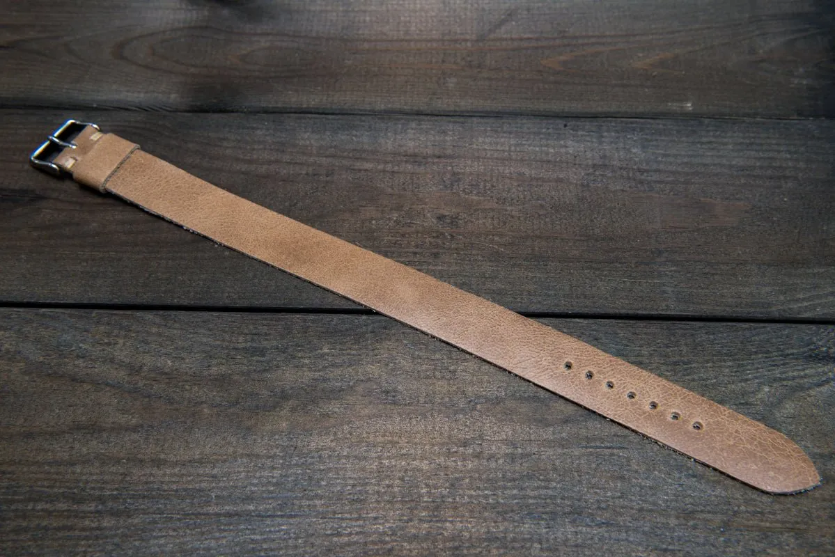 One-piece watch band, camel leather, antique beige color