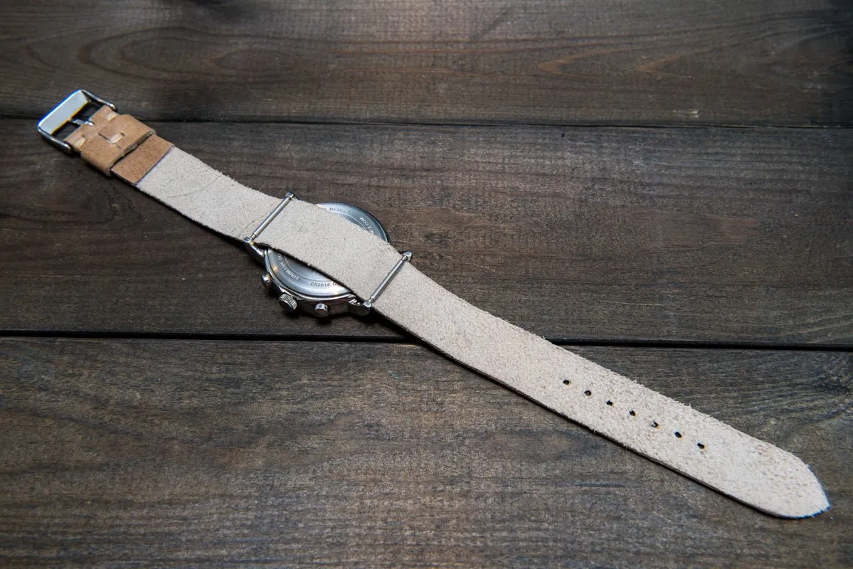 One-piece watch band, camel leather, antique beige color