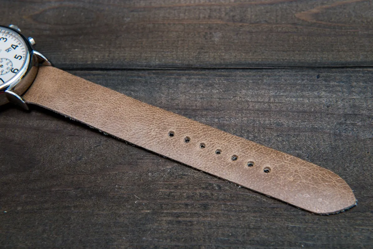 One-piece watch band, camel leather, antique beige color