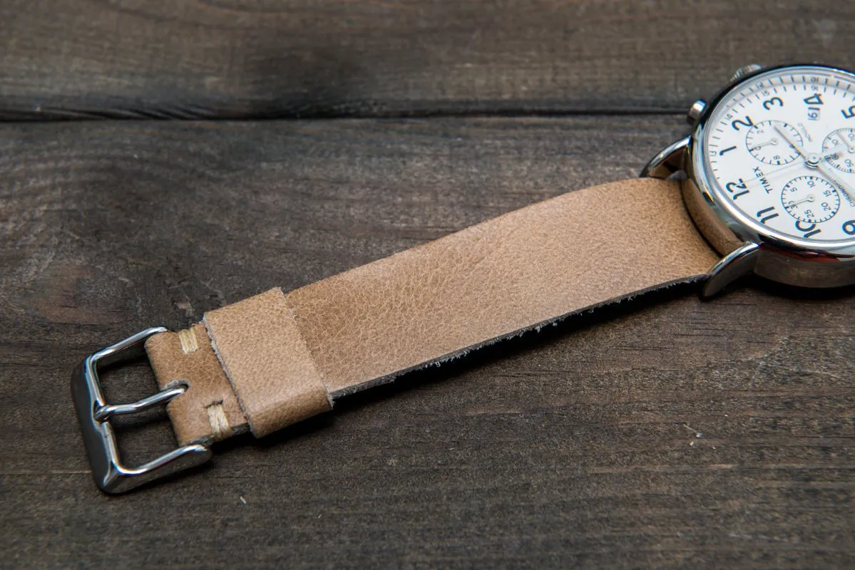 One-piece watch band, camel leather, antique beige color