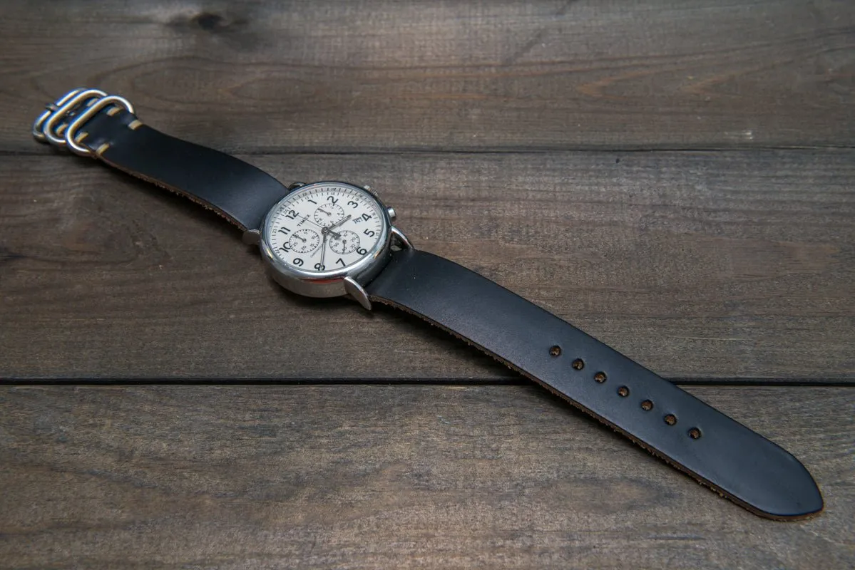 One-piece watch band, Horween Black Chromexcel leather