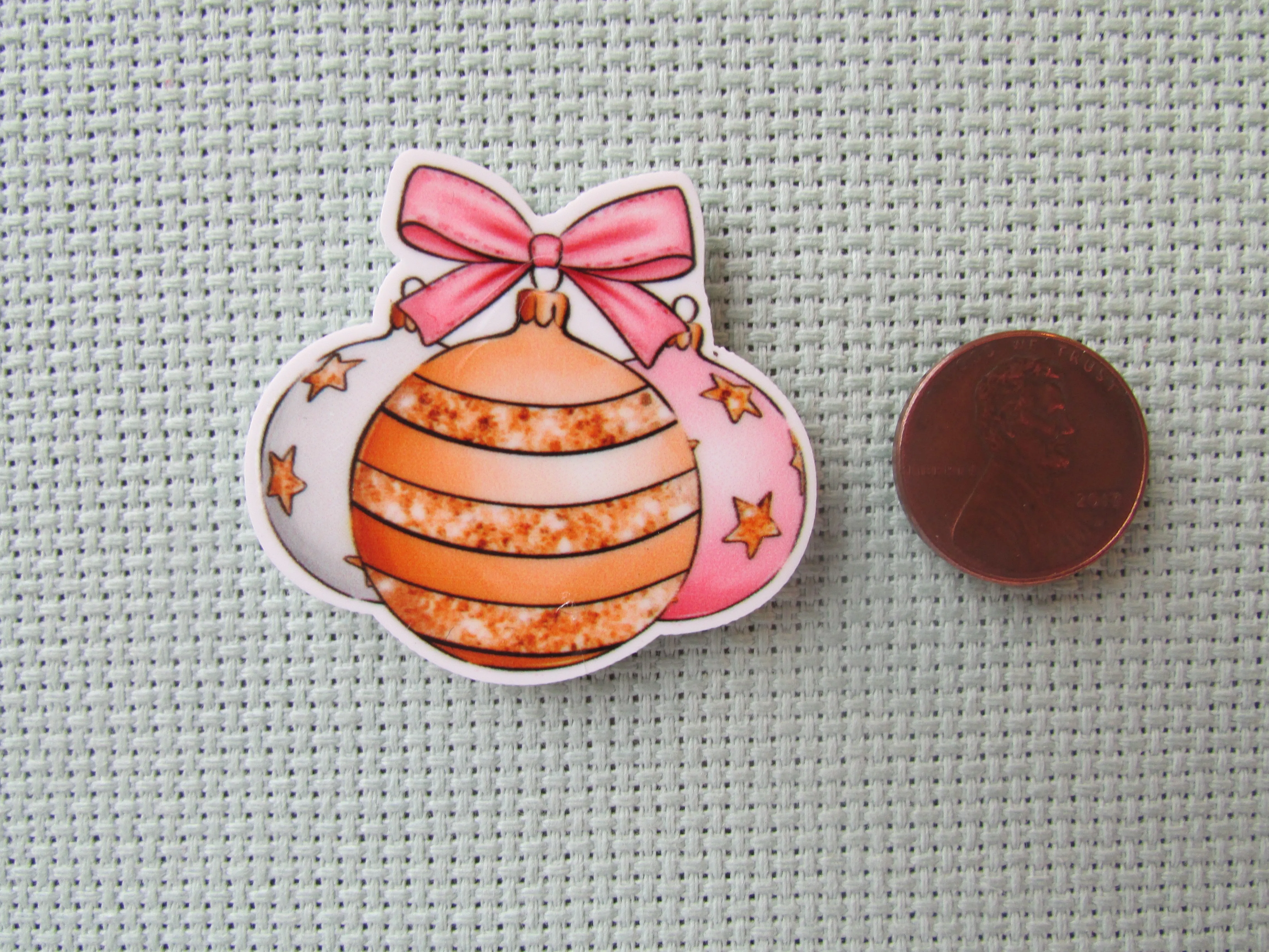 Pink and Gold Christmas Ornaments Needle Minder, Cover Minder, Magnet