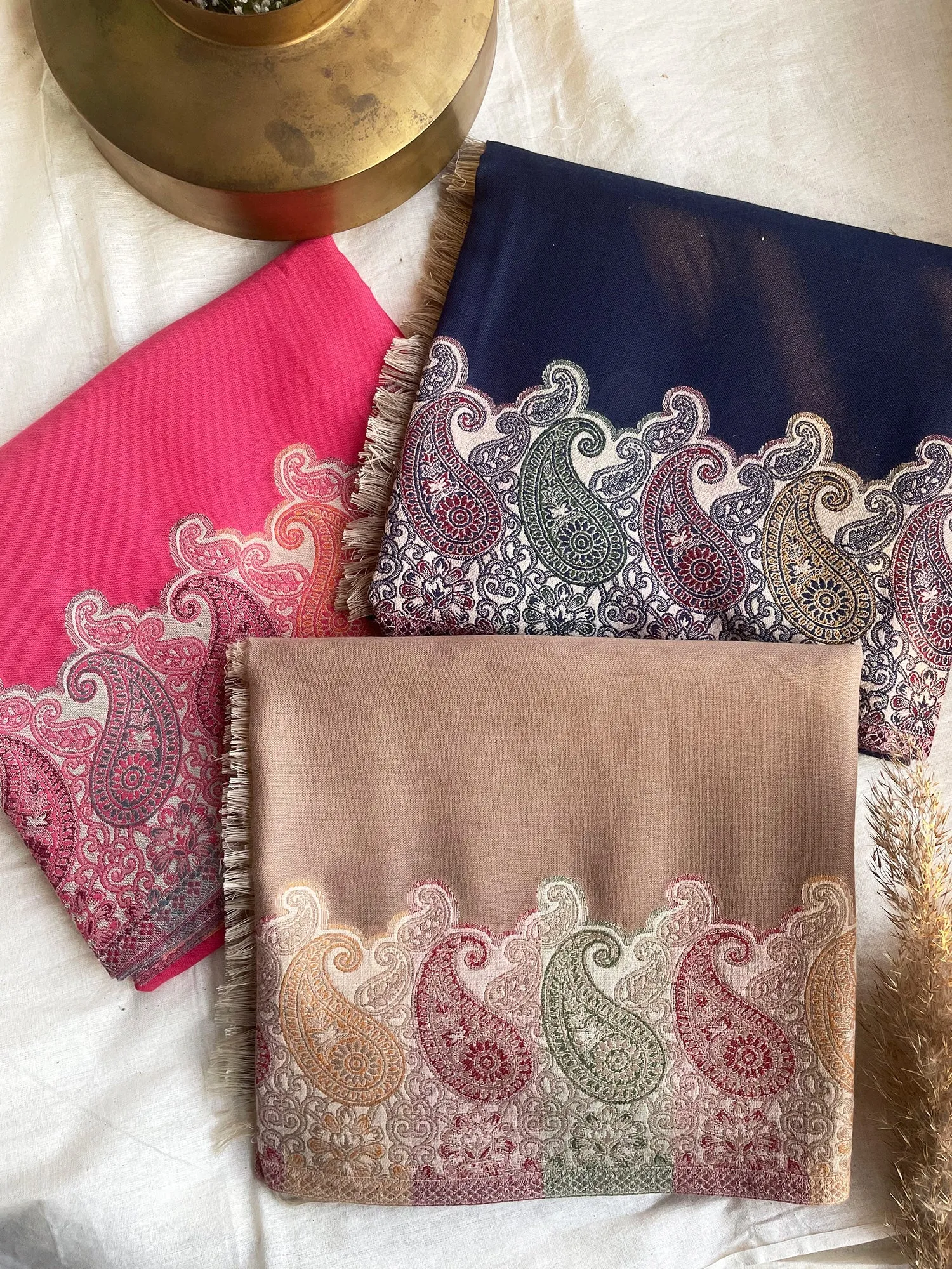 Pink Woven Jacquard Pashmina Shawl