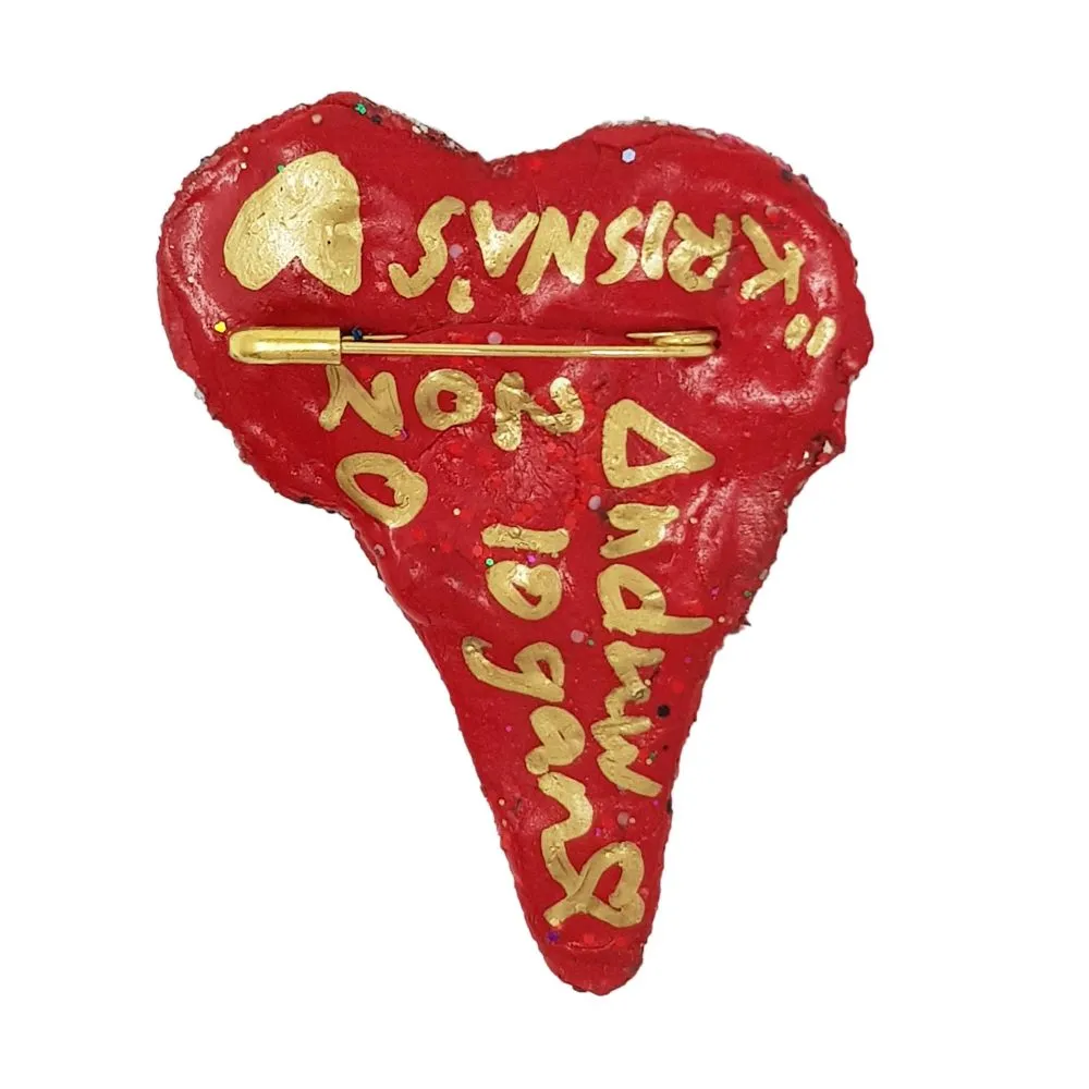 RED DIAMANTE HEART BROOCH - KRISHNA