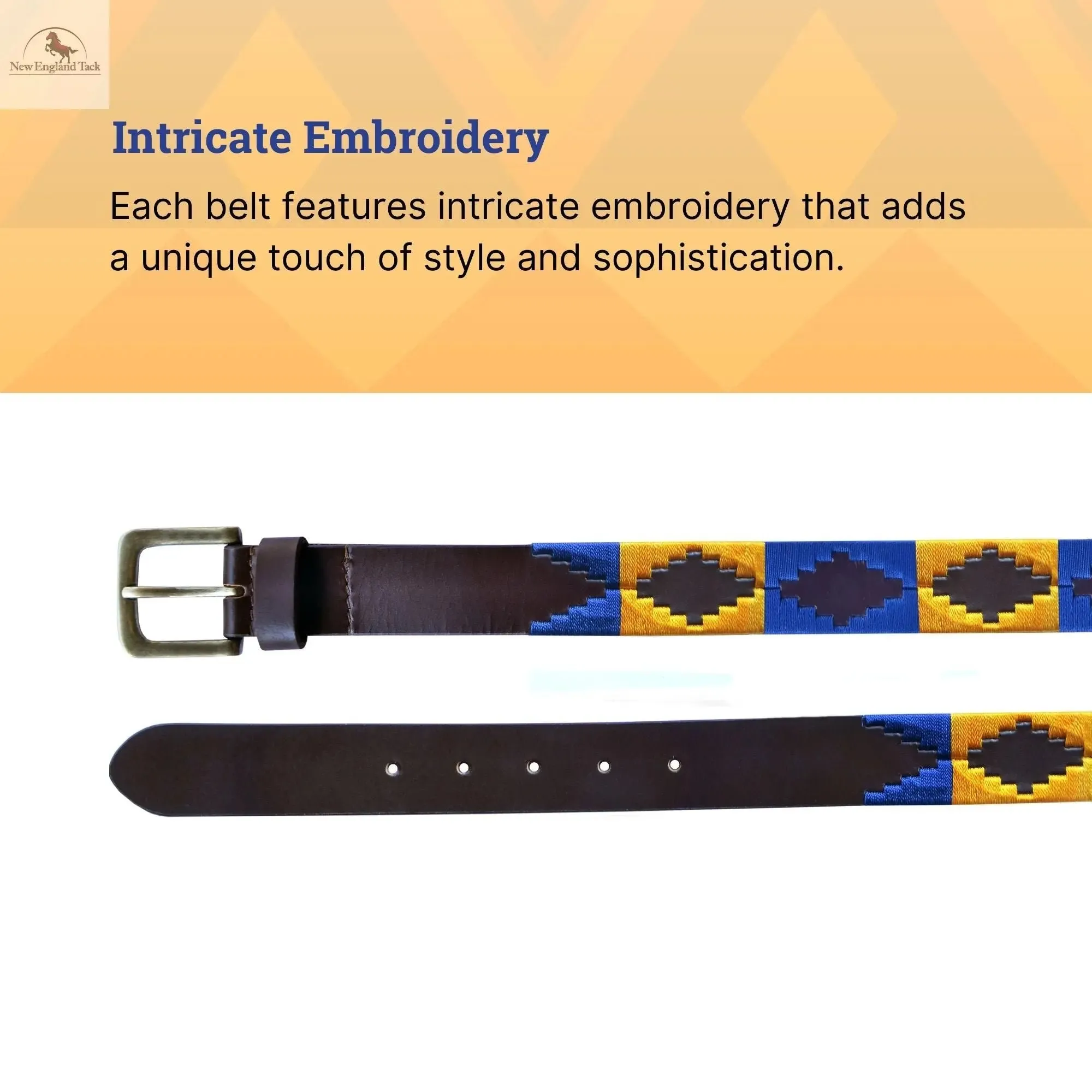 Resistance Polo Belt for Men | Hand Stitched Leather Belt With Colorful Embroidery | Gaucho Style Belt 1.5” Wide